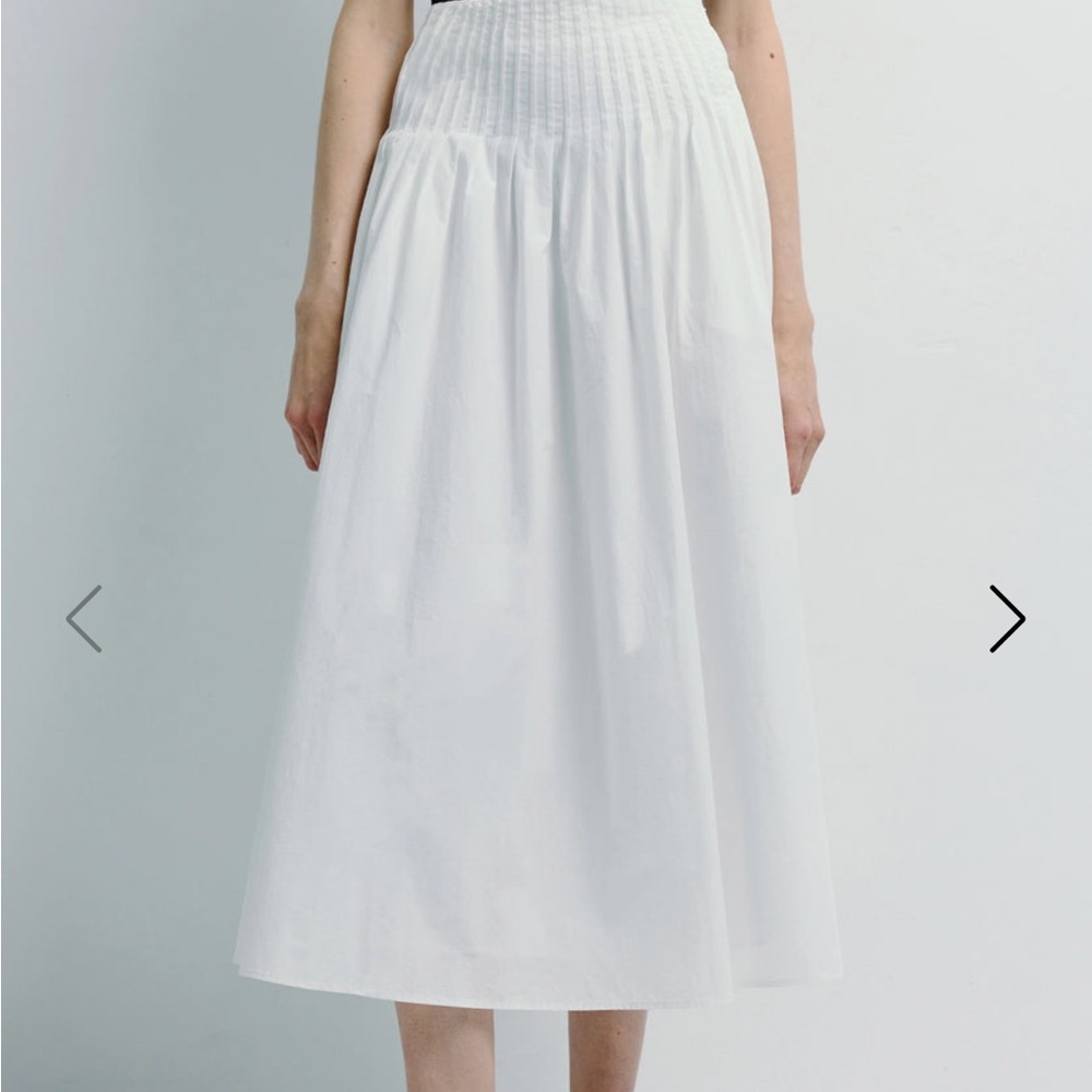 Rue Sophie Pintucked Lined White A-Line Poplin Skirt